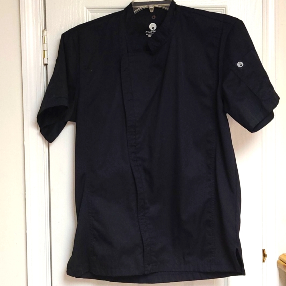 Chef Works Medium Size Zippered Chef Coat, Black and Ink Blue